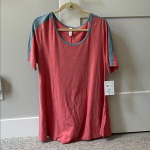 LuLaRoe Red and Gray Short Sleeve Tee